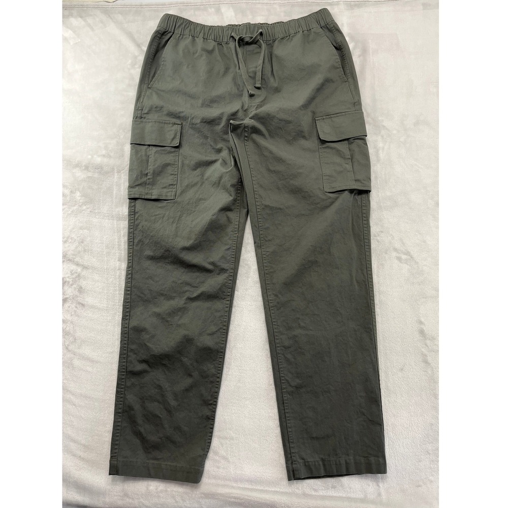 Eddie Bauer Cargo Pants Mens Large Green Ripstop Elastic Waist Drawstring Hiking